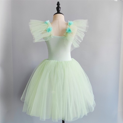 Girls kids light pink green blue champagne fairy ballet dance dresses long tutu skirt ballerina performance costumes for children